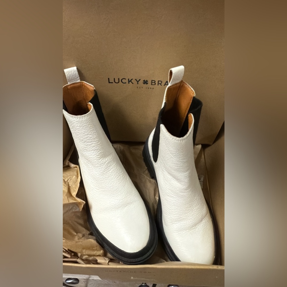 Lucky Brand White Chunky Chelsea Boots